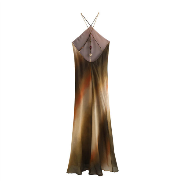 Fashion Casual Cotton And Linen Tie-dye Hanging Collar Dress - Image 9