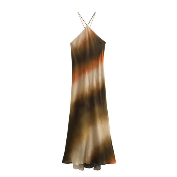 Fashion Casual Cotton And Linen Tie-dye Hanging Collar Dress