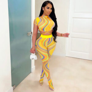 DyeVerse Printed Lace-Up Tie-Dye Body Stocking Casual Suit