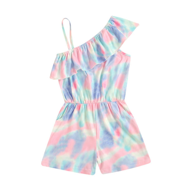 Girls' Tie-dye One-shoulder Ruffled Sling Shorts - Image 4