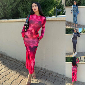 DyeVerse Fashion Tie-Dye Long-Sleeved Slim Fit Dress