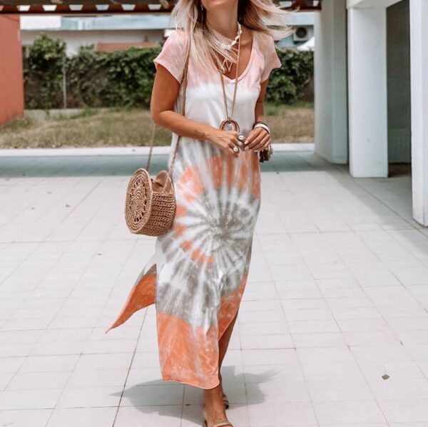 European And American Women's Tie-dye Loose Print Slit Long Skirt