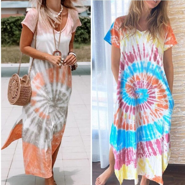 European And American Women's Tie-dye Loose Print Slit Long Skirt - Image 2