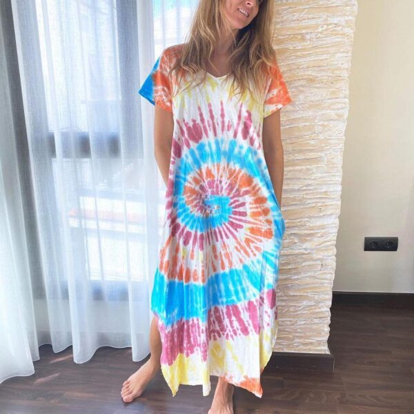 European And American Women's Tie-dye Loose Print Slit Long Skirt - Image 5