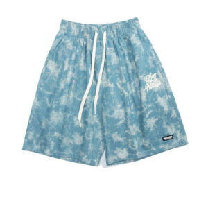 Tie-Dye Washed and Fried Flower Denim Five-Point Shorts – Unisex Loose Fit