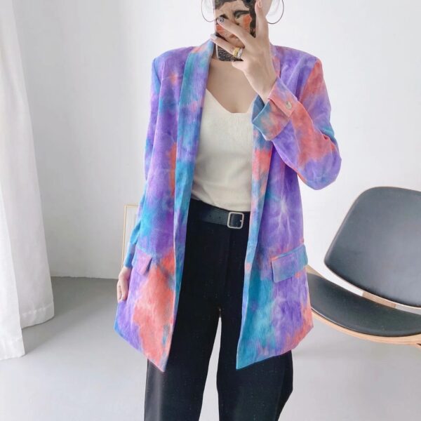 One Button Tie-Dye Corduroy Blazer - Image 7