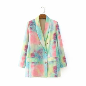 Colorful Tie-Dye Double-Breasted Suit Jacket – Casual Chic with a Bold Twist