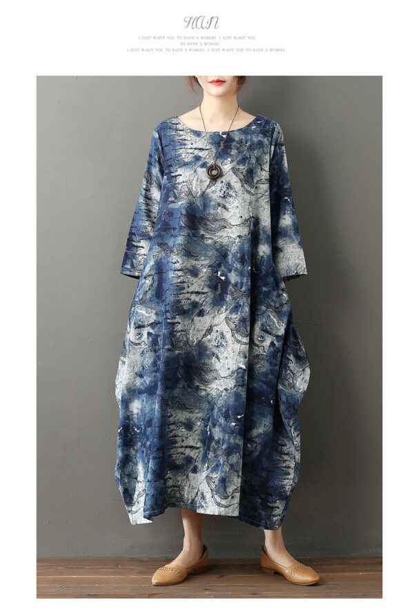 Original Tie-dye Plus Size Artistic Retro Cotton And Linen Dress - Image 9