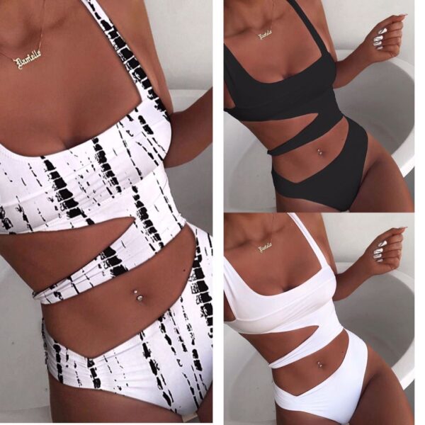 Tie Dye Cutout Sleeveless Wireless Bra Swimsuit - Image 3