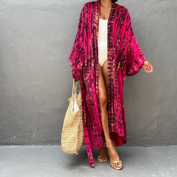European And American Black And White Tie-dye Cardigan Beach Skirt Bikini Blouse