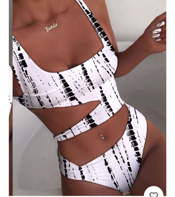 Tie Dye Cutout Sleeveless Wireless Bra Swimsuit - Image 4