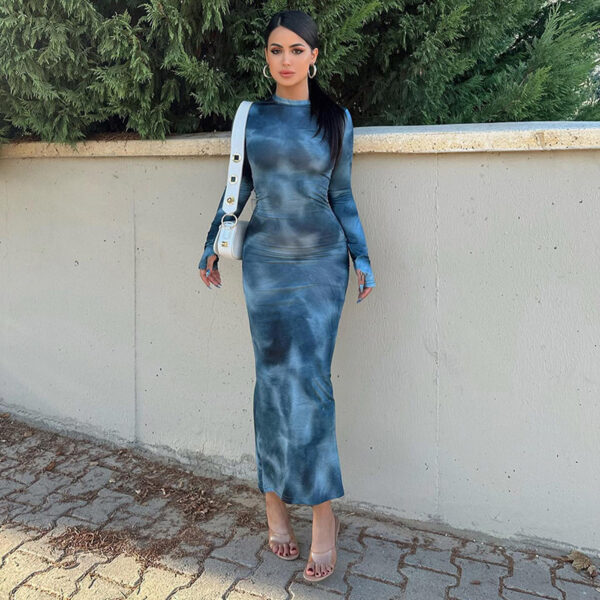 DyeVerse Fashion Tie-Dye Long-Sleeved Slim Fit Dress - Image 4