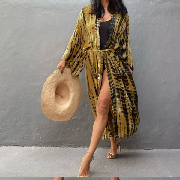 European And American Black And White Tie-dye Cardigan Beach Skirt Bikini Blouse - Image 3