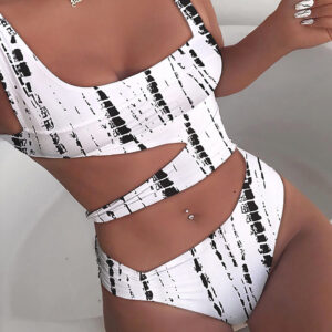 Tie Dye Cutout Sleeveless Wireless Swimsuit