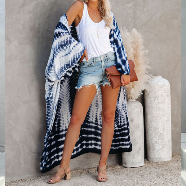 European And American Black And White Tie-dye Cardigan Beach Skirt Bikini Blouse - Image 5