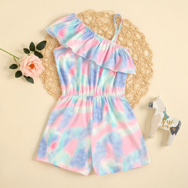 Girls' Tie-dye One-shoulder Ruffled Sling Shorts - Image 5