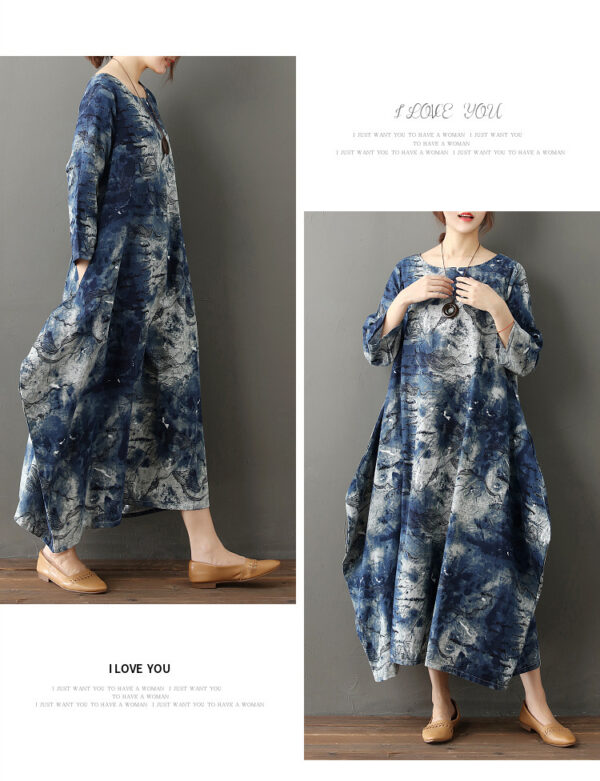 Original Tie-dye Plus Size Artistic Retro Cotton And Linen Dress - Image 3