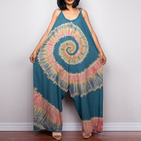 Tie-Dye Print Wide-Leg Tie-Up Loose Jumpsuit - Image 2