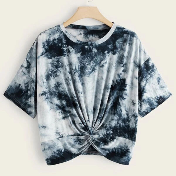 European And American Ink Women'S Tie-Dye Short-Sleeved Loose Irregular Top T-Shirt