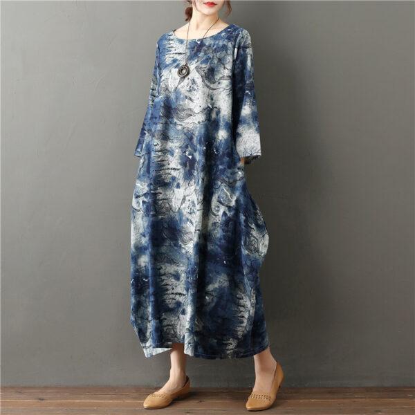 Original Tie-dye Plus Size Artistic Retro Cotton And Linen Dress - Image 2
