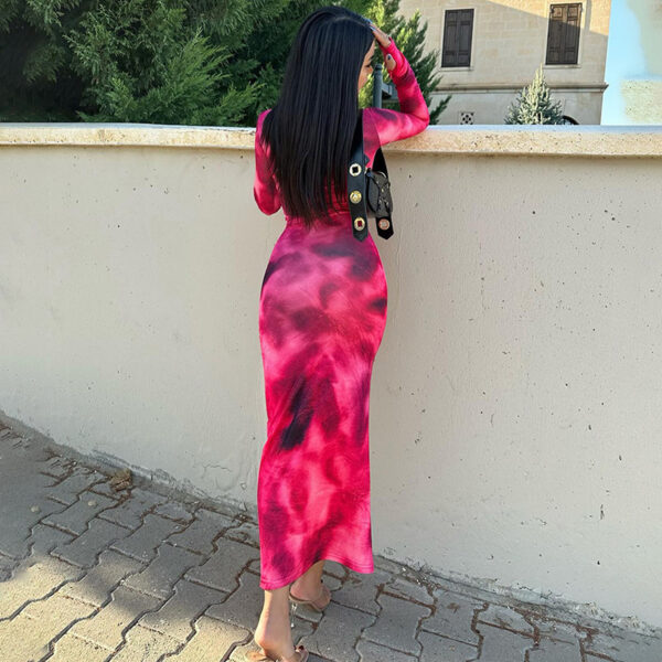 DyeVerse Fashion Tie-Dye Long-Sleeved Slim Fit Dress - Image 6