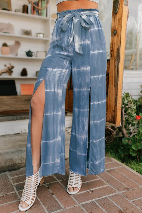 Lace-up Trousers Tie-dye Print Wide Leg Pants Women - Image 3