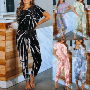 Tie-Dye Print One-Piece Pajamas Loungewear Set