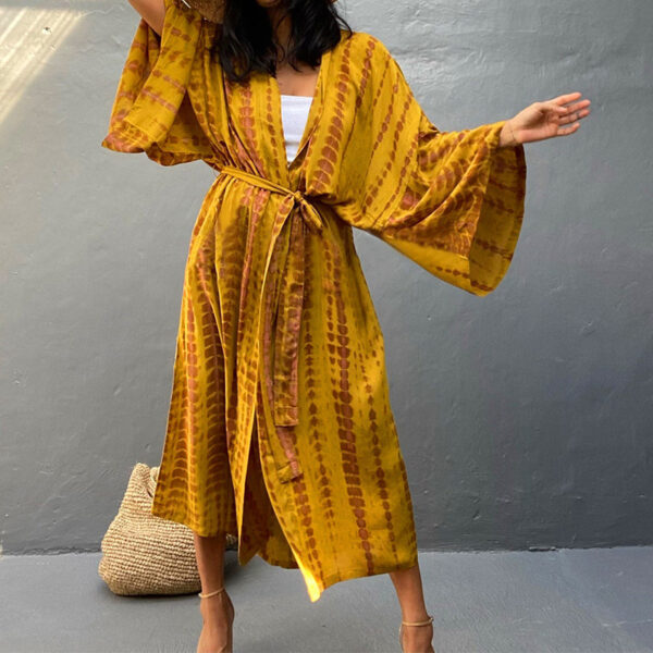 European And American Black And White Tie-dye Cardigan Beach Skirt Bikini Blouse - Image 7