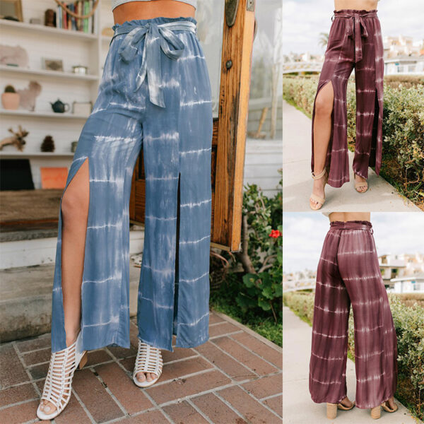 Lace-up Trousers Tie-dye Print Wide Leg Pants Women