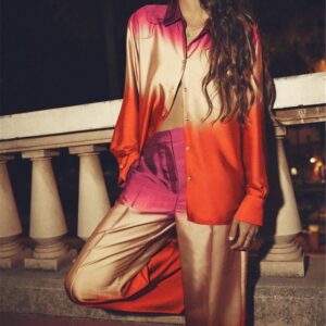 Tie-Dye Printed Shirt & Straight-Leg Trousers Suit