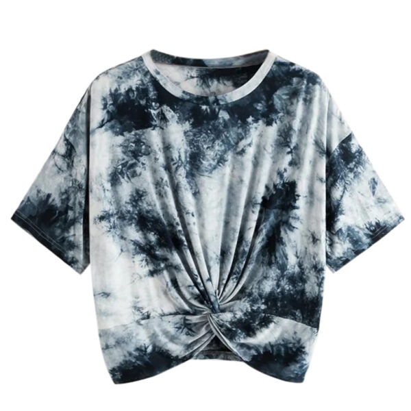 European And American Ink Women'S Tie-Dye Short-Sleeved Loose Irregular Top T-Shirt - Image 3