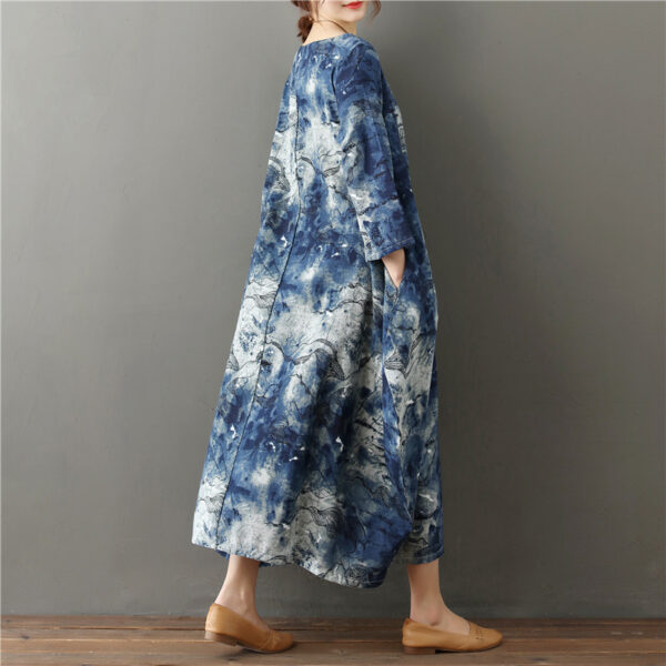 Original Tie-dye Plus Size Artistic Retro Cotton And Linen Dress - Image 6