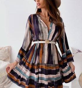 Women's Tie-Dye V-Neck Long Sleeve Swing Dress