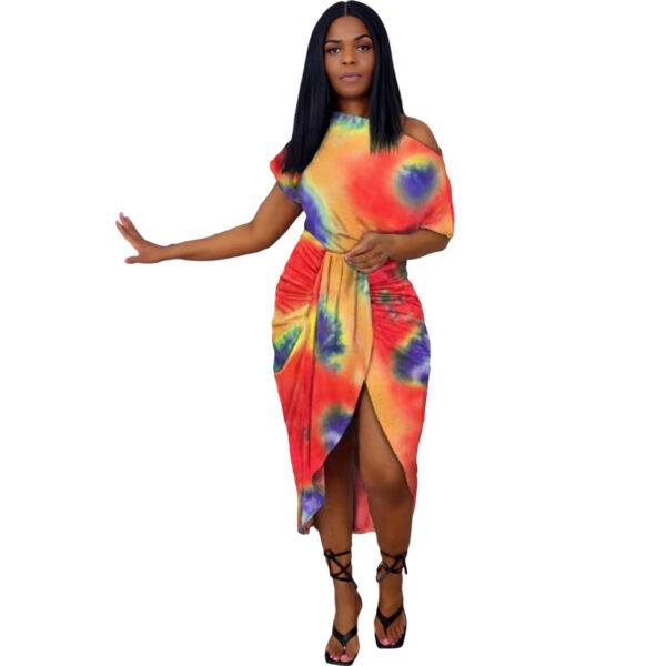 European And American Women's Cross-border Fashion Tie-dye Irregular Printed Dress - Image 5