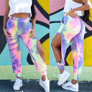 Women's Split Printed Tie-Dye Casual Pants – Colorful Loose Mid-Waist Trousers