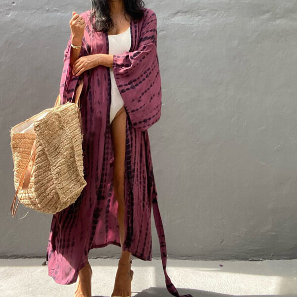 European And American Black And White Tie-dye Cardigan Beach Skirt Bikini Blouse - Image 4