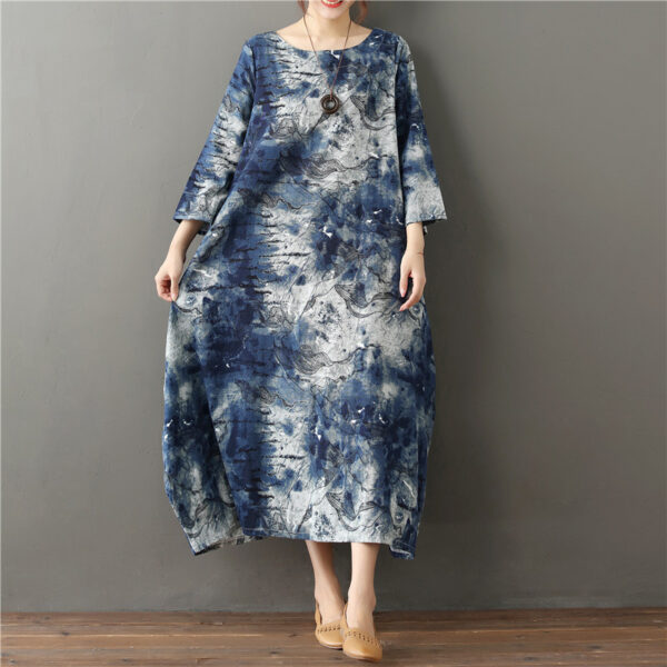 Original Tie-dye Plus Size Artistic Retro Cotton And Linen Dress - Image 5
