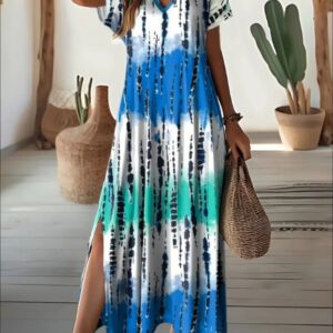 Vibrant Asymmetrical V-Neck Tie Dye Dress for Women
