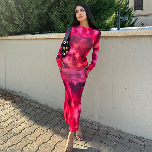DyeVerse Fashion Tie-Dye Long-Sleeved Slim Fit Dress - Image 2