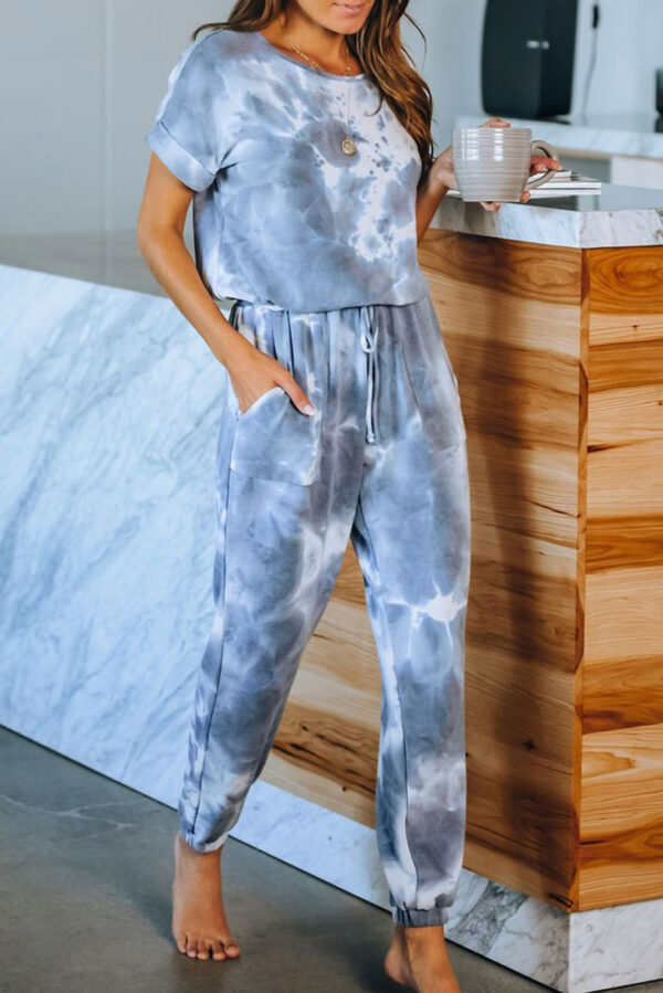 Tie Dye Print One Piece Pajamas Loungewear - Image 9