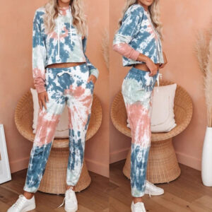 Casual Long-Sleeved Tie-Dye Printed Pajamas