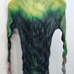 Gradient Pleated Turtleneck Tee – Spring/Summer Elegance