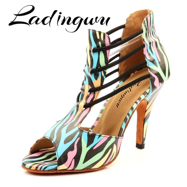 Ladingwu Classic Dance Boots Ladies Girls Latin Dance Dance Shoes Women Salsa Colorful zebra texture Soft Sole Indoor Dance Shoe - Image 2