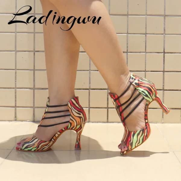 Ladingwu Classic Dance Boots Ladies Girls Latin Dance Dance Shoes Women Salsa Colorful zebra texture Soft Sole Indoor Dance Shoe - Image 5