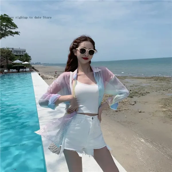 Women's Cardigan Shirt Summer Thin Tie-Dye Gradient Beach Coat - Image 2