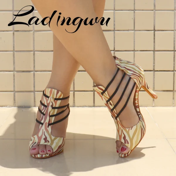 Ladingwu Classic Dance Boots Ladies Girls Latin Dance Dance Shoes Women Salsa Colorful zebra texture Soft Sole Indoor Dance Shoe - Image 3