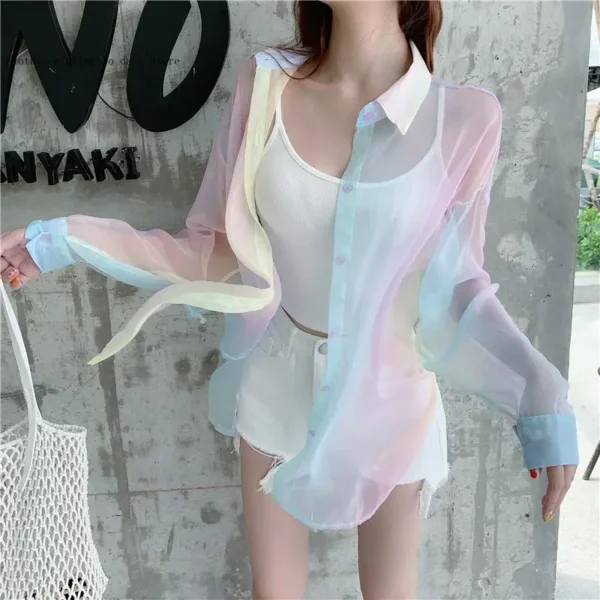 Women's Cardigan Shirt Summer Thin Tie-Dye Gradient Beach Coat - Image 3