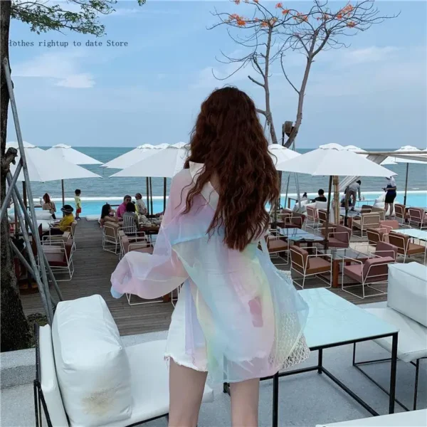 Women's Cardigan Shirt Summer Thin Tie-Dye Gradient Beach Coat - Image 6