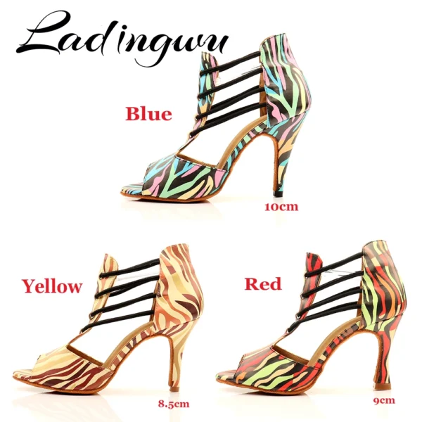 Ladingwu Classic Dance Boots Ladies Girls Latin Dance Dance Shoes Women Salsa Colorful zebra texture Soft Sole Indoor Dance Shoe - Image 4