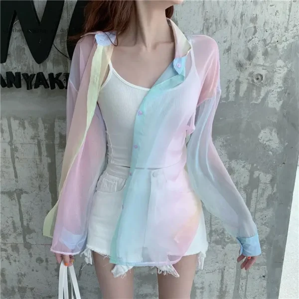Women's Cardigan Shirt Summer Thin Tie-Dye Gradient Beach Coat
